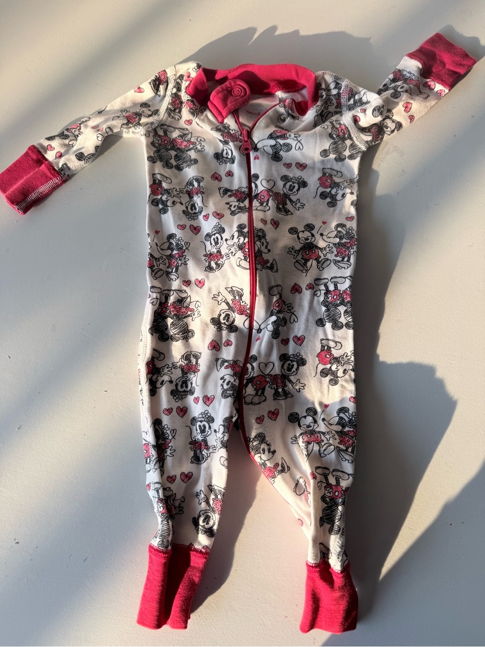 Disney red & White Minnie Mouse Footed One-Piece
